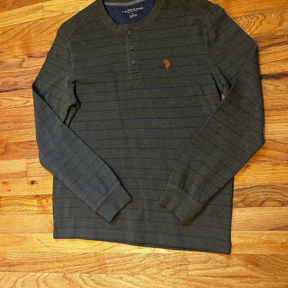 U.S. Polo Assn. Men's Dark Green Striped Long Sleeve Shirt